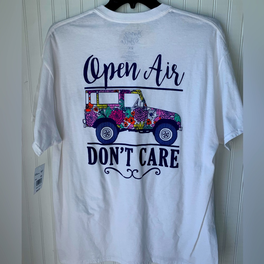 Benny & Belle (NWT)2X Ladies Short Sleeve T-Shirt; on back “Open Air Don’t Care”